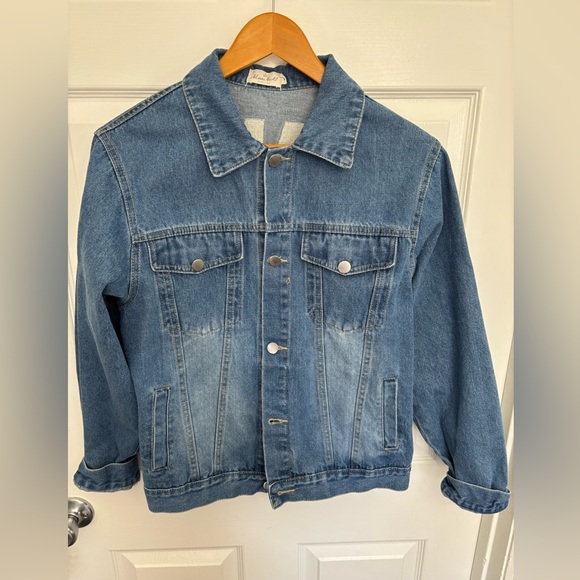 Women's Blue Denim Momcore Jacket with “Mama” Chenille Varsity Letters, Sz M - Picture 2 of 12